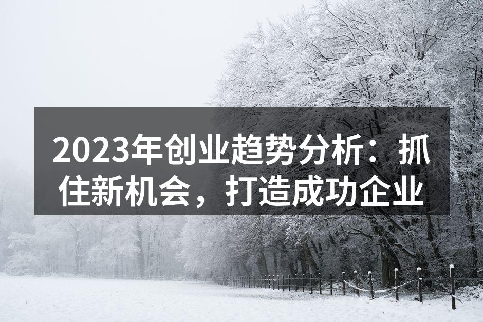 2023年创业趋势分析：抓住新机会，打造成功企业